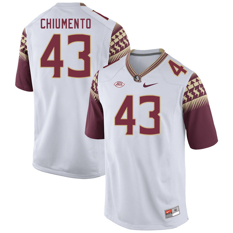 Men #43 Mac Chiumento Florida State Seminoles College Football Jerseys Stitched-White - Click Image to Close
